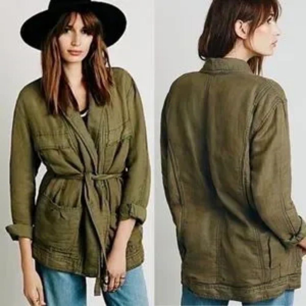 Free People Jacket Size XS Womens Army Olive Green In Our Nature Cargo Belted